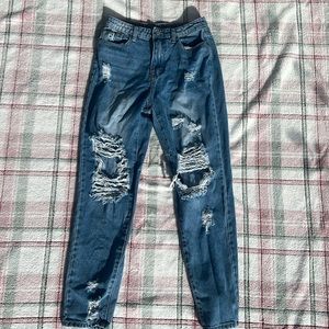 SHEIN EZwear High Waist Ripped Strait Leg Jeans